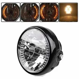 Farol frontal 7 pol lâmpada halogéno piscas LED moto cafe racer